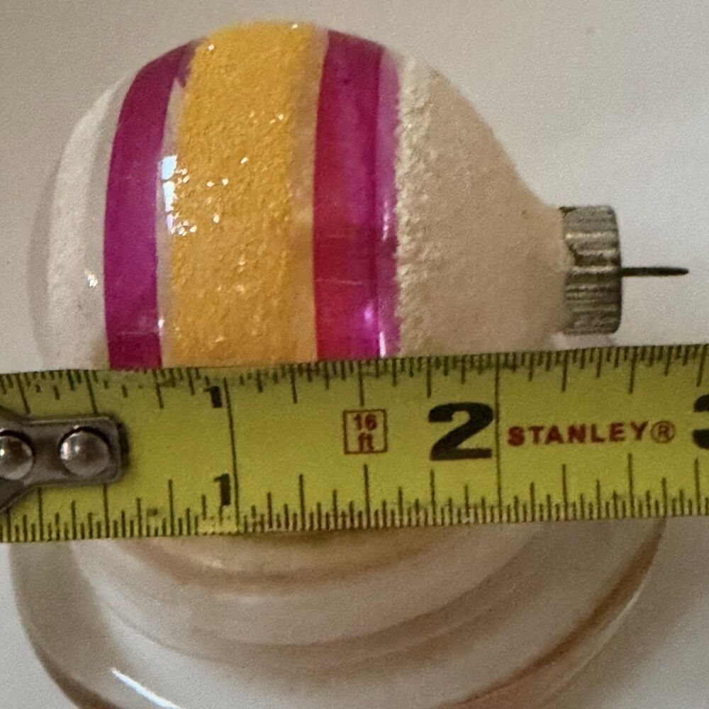 Vintage Shiny Brite USA Glass Christmas Ornament Pink Yellow White Mica 2.25” - Picture 7 of 7